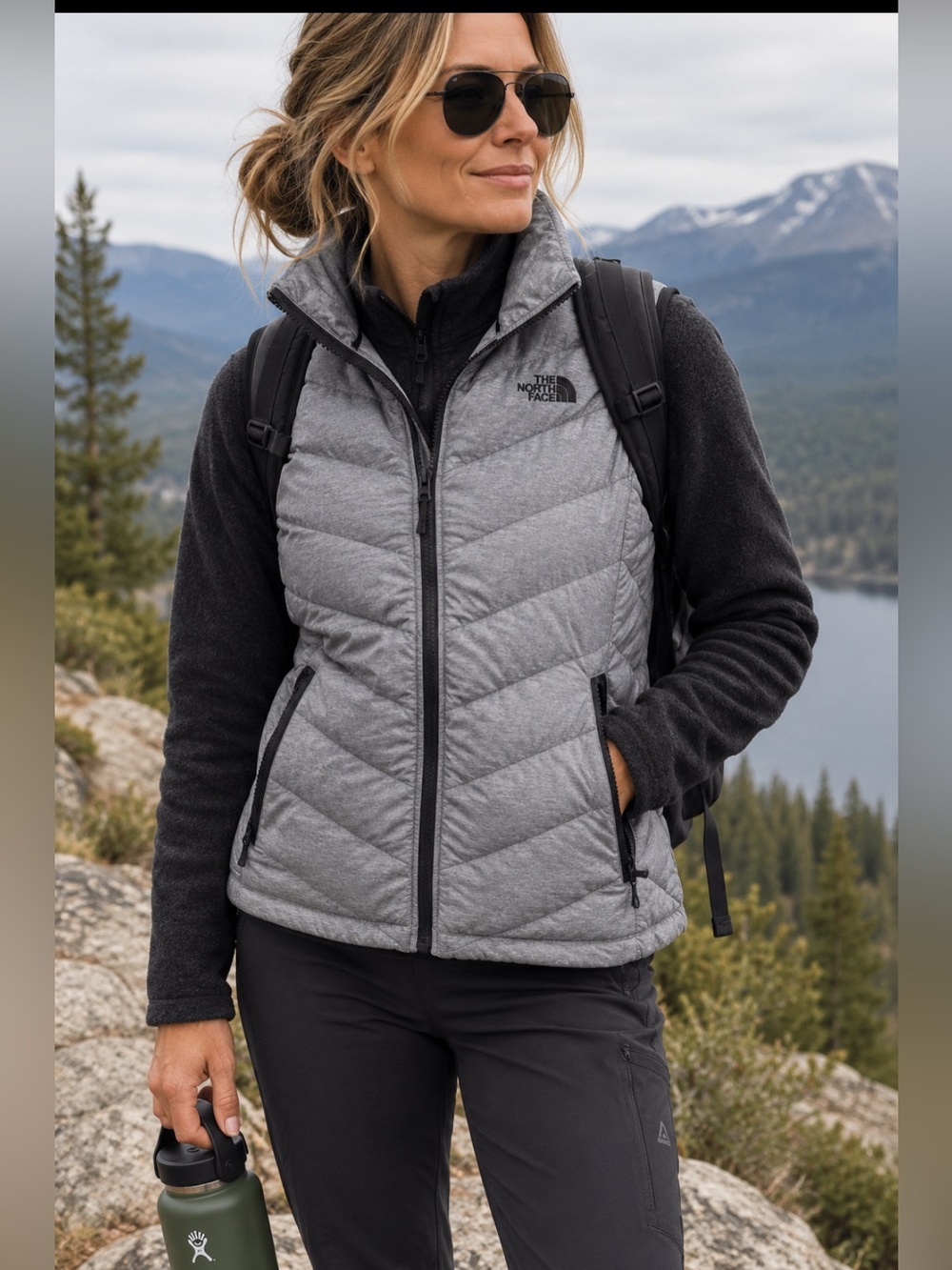The North Face Quilted Puffer Vest Full Zip Womens Medium Neutral Gray Poly Gorp